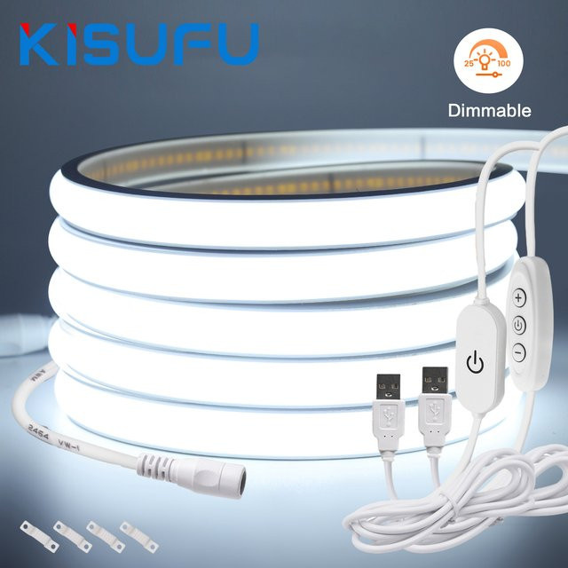 KISUFU COB LED-Neonstreifen mit USB, dimmbar, warmweiß, IP68 wasserdicht, mit Berührungssensor für Küchenbeleuchtung und Möbel - Bild 1