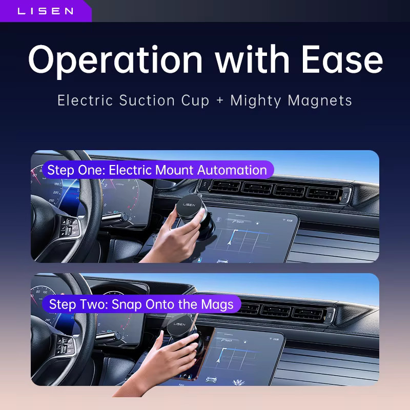 LISEN Magnetische Vakuum Saugnapf Telefonhalterung für das Auto, faltbar, Schwarz - Bild 4