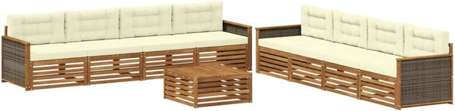 vidaXL Outdoor-Sofagarnitur aus massivem Akazienholz mit 9-teiligem Set und Kissen in Braun und Beige - Bild 1