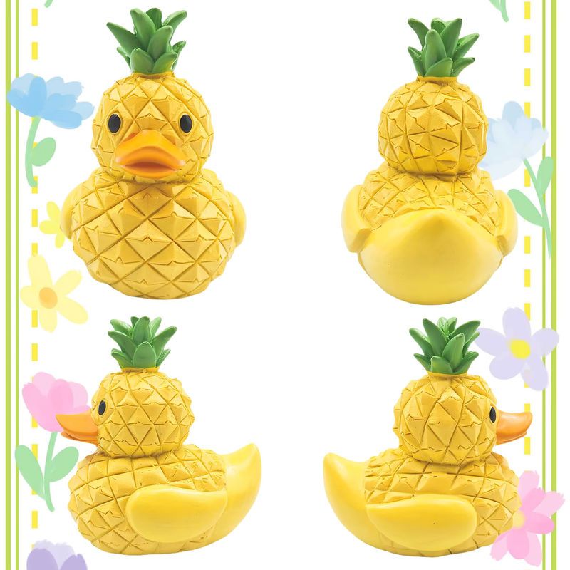 Dekorative Ananas-Ente Skulptur aus Kunstharz in Multicolor für Schreibtisch und Auto-Armaturenbrett - Bild 3