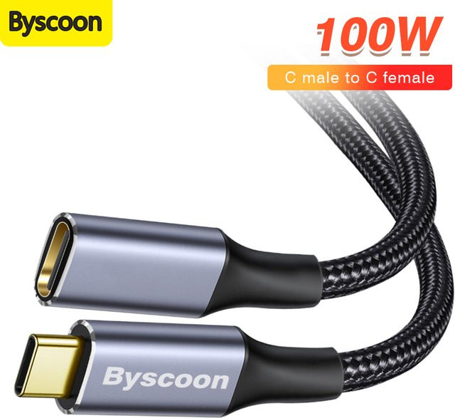 Byscoon USB C Verlängerungskabel Typ C auf Typ C, 10 Gbit/s USB 3.1 Gen2, PD 100W QC 4.0 Schnellladekabel, 4K 60Hz, Schwarz - Bild 1
