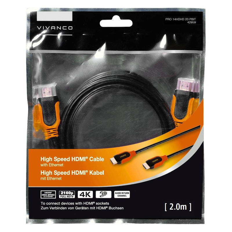 Vivanco High Speed HDMI Kabel mit Ethernet/LAN in Schwarz/Orange, Länge: 2,0 m - Bild 3