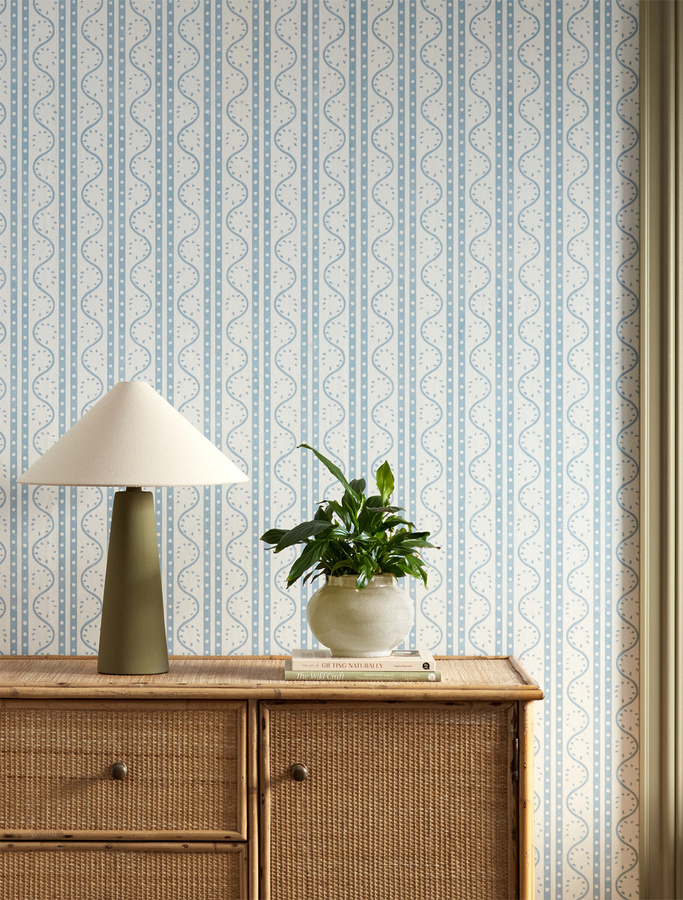 Scion Tapete Split Pea in Coast Blue mit abstraktem Mid-Century Design aus Vlies - Bild 1