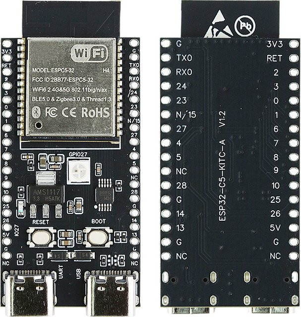 ESP32-C5-DevKitC-1 Entwicklungsboard mit Dual-Band WiFi 6 (2,4 GHz und 5 GHz), 4 MB Flash, USB-C und 30 Pins in Schwarz - Bild 1