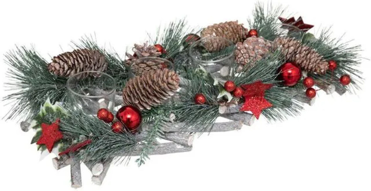 Feeric Lights & Christmas Tafelaufsatz mit 4 Windlichtern aus Glas in Rot, B: 39 cm, H: 14 cm - Bild 1