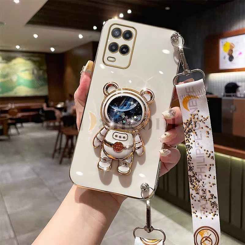 Handyhülle mit Lanyard im Treibsand Astronaut Design für Oppo A15 A15S A76 A77 A78 A16 A16K A53 A54 A94 A95 F19 A55 A92 in Pink und Weiß - Bild 1