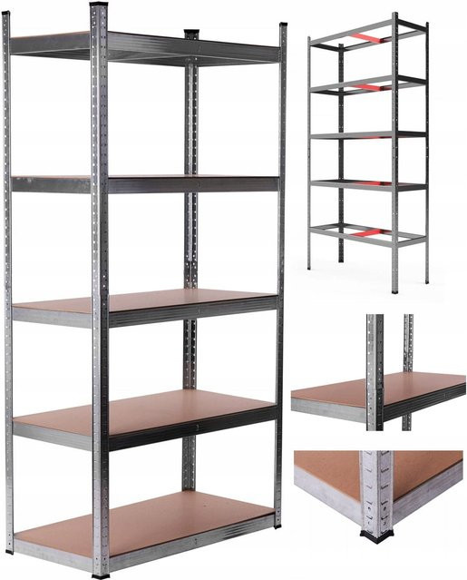 Verzinktes Metallregal von PSB in Silber mit 5 Regalböden, H x B x T: 180 x 90 x 40 cm - Bild 1