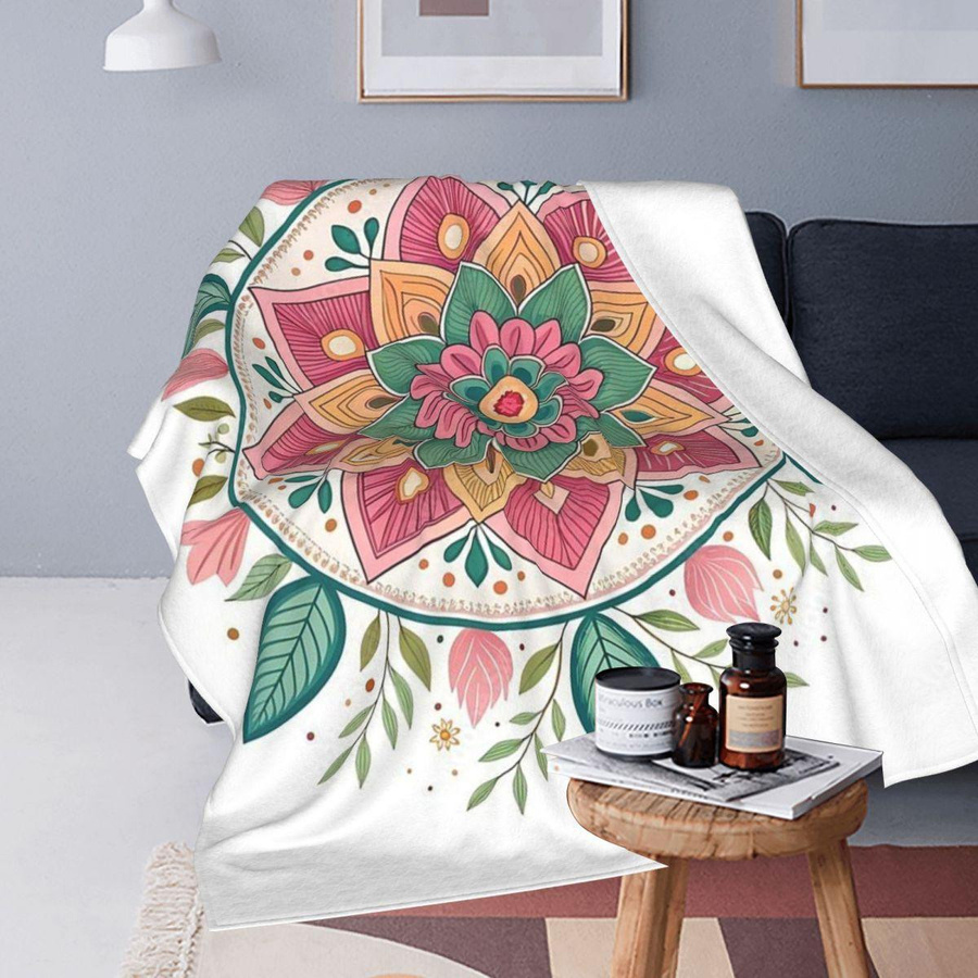 YunhengTechnology Mandala Fleece Kuscheldecke mit Blumen-Bohemia-Design, Mehrfarbig, B: 150 cm, T: 200 cm - Bild 4