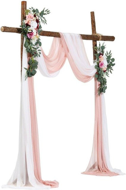 Künstliches Hochzeitsbogen Set von Buying Solutions, MB in Rosa und Weiß mit floralen Elementen und Textilvorhängen - Bild 1