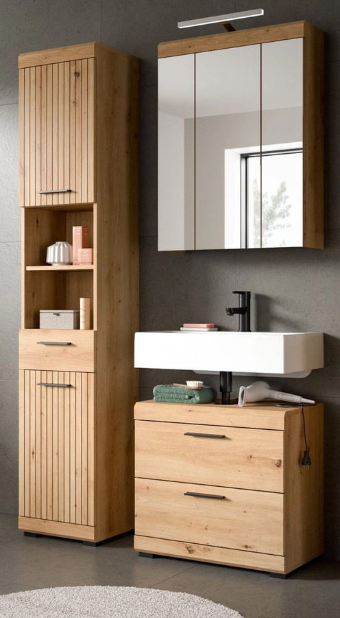 Badmöbel Set Shawn von Inn.Furn in Eiche Braun, 3-teilig, modern, mit LED-Beleuchtung - Bild 1