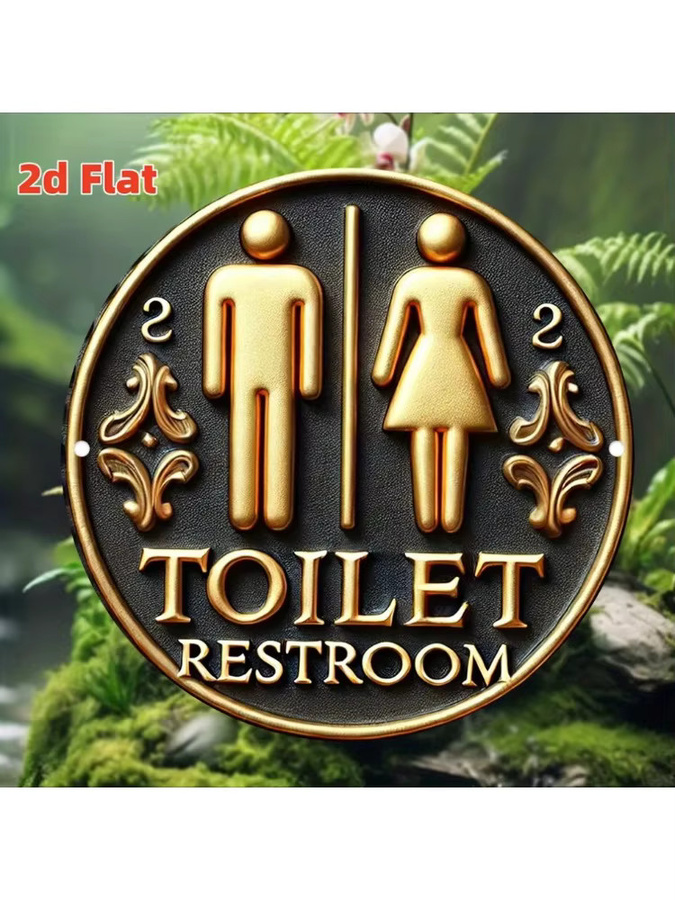 Potdemiel Rundes Toilettenschild aus Metall in Gold, Wanddekoration mit Typografie, Durchmesser: 20 cm - Bild 5