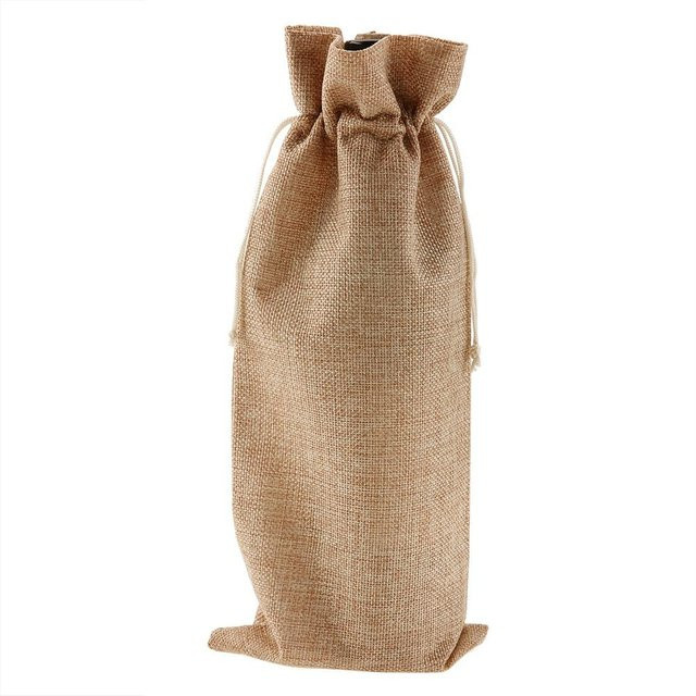12er Set CosyHome Weintaschen aus Leinen mit Kordelzug in Beige für Hochzeiten und Partys - Bild 1