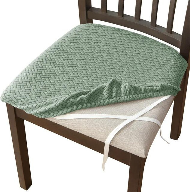 Bestbags Esszimmerstuhlbezüge aus Jacquard in Grün, elastische und schmutzabweisende Stuhlhussen im Set - Bild 1