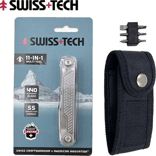 SWISS TECH 11-in-1 Mini-Multitool EDC Outdoor Camping Survival Multifunktionswerkzeug in Silber - Bild 1