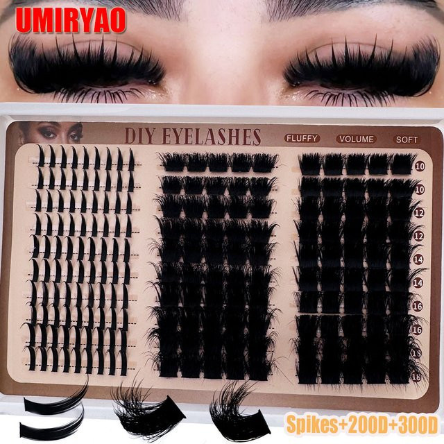 UMIRYAO Wimpern-Cluster Manga-Stil, D-Curl, Black, Unisex - Bild 1