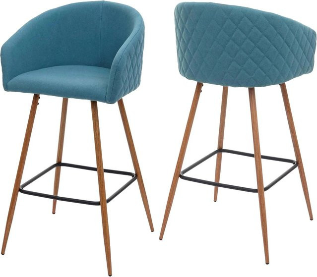 PROREGAL 2er-Set Barhocker im Retro-Design mit Lehne, Farbe Türkis, Rautenmuster, Sitzhöhe: 74 cm - Bild 1