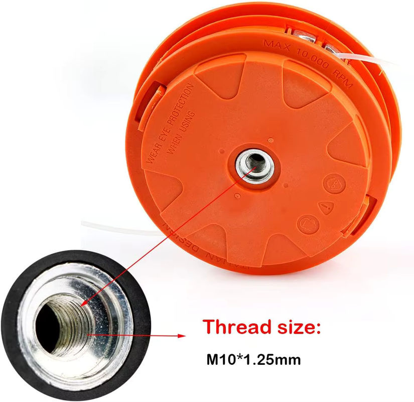 Aluminium Universal Bump Feed Line Trimmer Kopf mit M10x1.5 Gewinde für linkslaufende Rasenmäher in Orange - Bild 3
