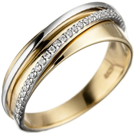 Colfem Ring 585 Gelbgold, Weißgold, bicolor, 25 Diamanten, Damen, Ringgröße 58 - Bild 1