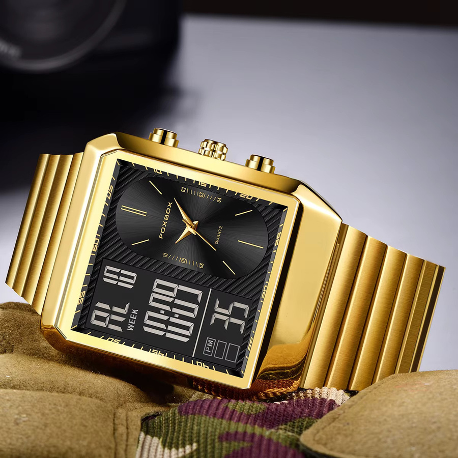 FOXBOX Armbanduhr Herren, Edelstahl, Chronograph, Quarz, Schwarz - Bild 2