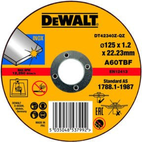 DeWalt Trennscheibe für Edelstahl flach, Durchmesser: 125 mm, Farbe: Gelb, DT42340Z-QZ - Bild 1