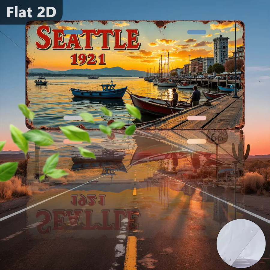 Vintage Seattle Sunset Blechschild von CIFBUY, Wanddekoration aus Metall, Mehrfarbig, Breite: 30,48 cm, Höhe: 15,0 cm - Bild 4