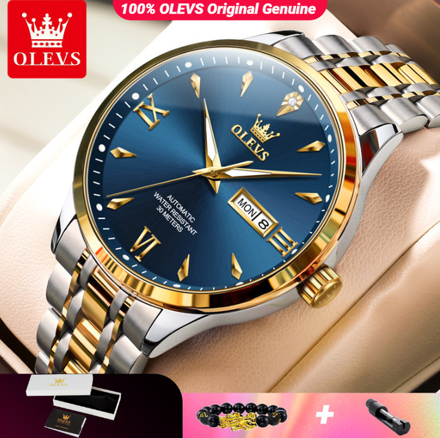 OLEVS Armbanduhr, Automatik, Edelstahl, Blau, Herren - Bild 1