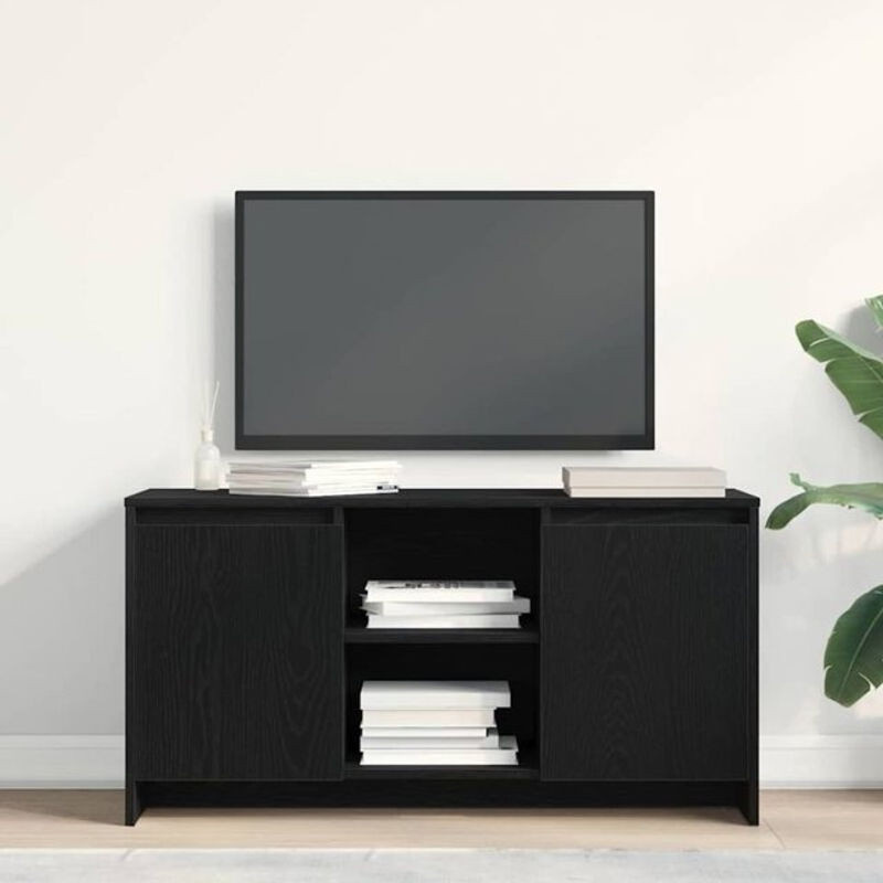 Vidaxl TV-Schrank in Schwarz und Eiche, modern und minimalistisch, Holzwerkstoff, B/T/H: 102 x 37,5 x 52,5 cm - Bild 1
