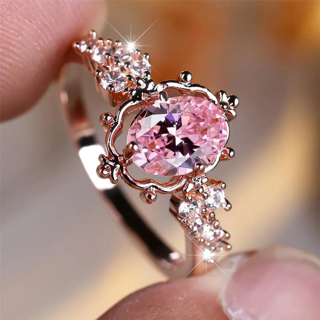 Bamos Ring, Kupfer, Roségold, Kristall, Zirkonia, Damen, Vintage - Bild 1