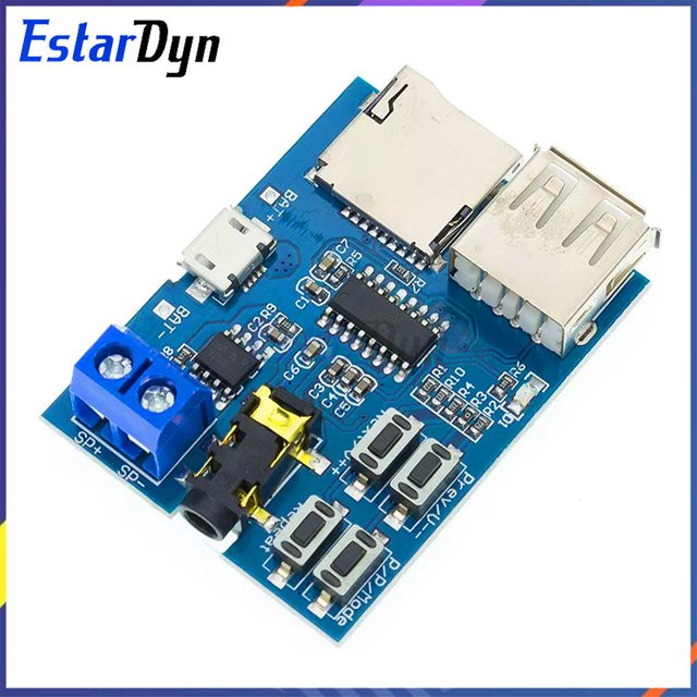 Estardyn MP3 Decoder Board mit TF-Karte und U-Disk Player Modul, 3W Verstärker, USB 5V, Blau - Bild 1