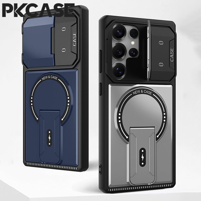 PKCASE Magnetische Klapphülle mit Halterung für Samsung Galaxy S25 S24 Plus S23 Ultra A17 A06 A16 A56 A36 A26 in Lila zum Schutz der Kamera - Bild 1