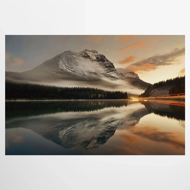 Art Universe Glasbild Berg mit See Spiegelung in Beige und Multicolour, B/H: 100 x 150 cm - Bild 1