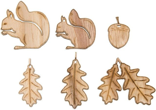 HALBACH Streuteile Eichhörnchen und Eichelblätter in Beige aus Holz für den Herbst - Bild 1