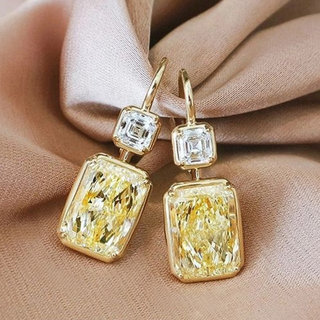 Huitan Ohrringe, Gelbe Zirkonia, Gold, Damen - Bild 1