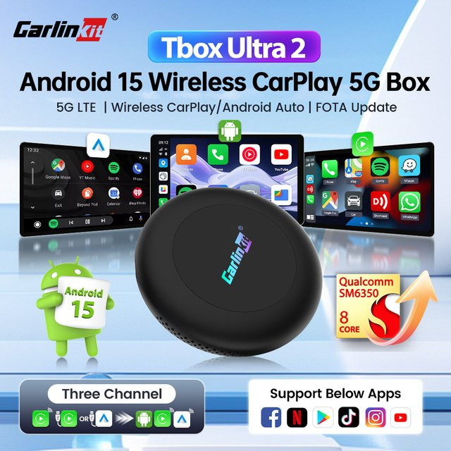 Carlinkit Ultra2 Android 15 Ai Box Wireless CarPlay und Android Auto Adapter mit YouTube, Netflix und WiFi 6 in Schwarz - Bild 1