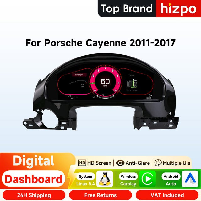 Hizpo Digitales Auto-Instrumentencluster 12,3 Zoll für Porsche Cayenne 2011 - 2017 LCD-Armaturenbrett mit CarPlay und Android Auto in Schwarz - Bild 1