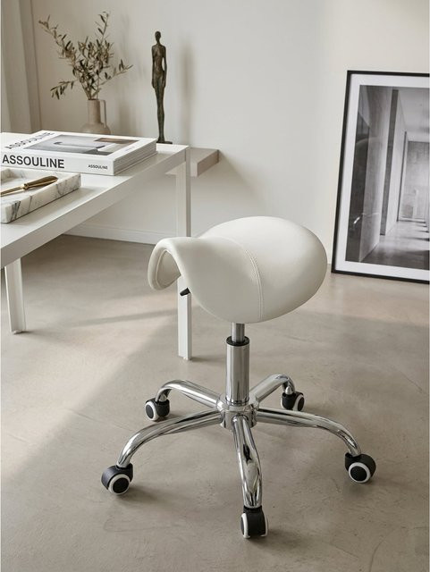 Arbeitshocker MENTON von KADIMA DESIGN mit Sattelsitz aus Kunstleder in Weiß, höhenverstellbar und drehbar, B/T/H: 60 x 60 x 60 cm - Bild 1