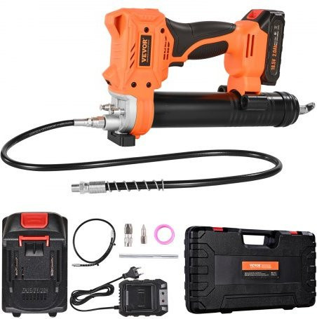 VEVOR Akku-Fettpresse in Orange mit 2,0 Ah Akku, LED-Licht und 90 cm Schlauch, kompatibel mit 18V Makita-Akkus zur Schmierung von Fahrzeugen und Maschinen - Bild 1
