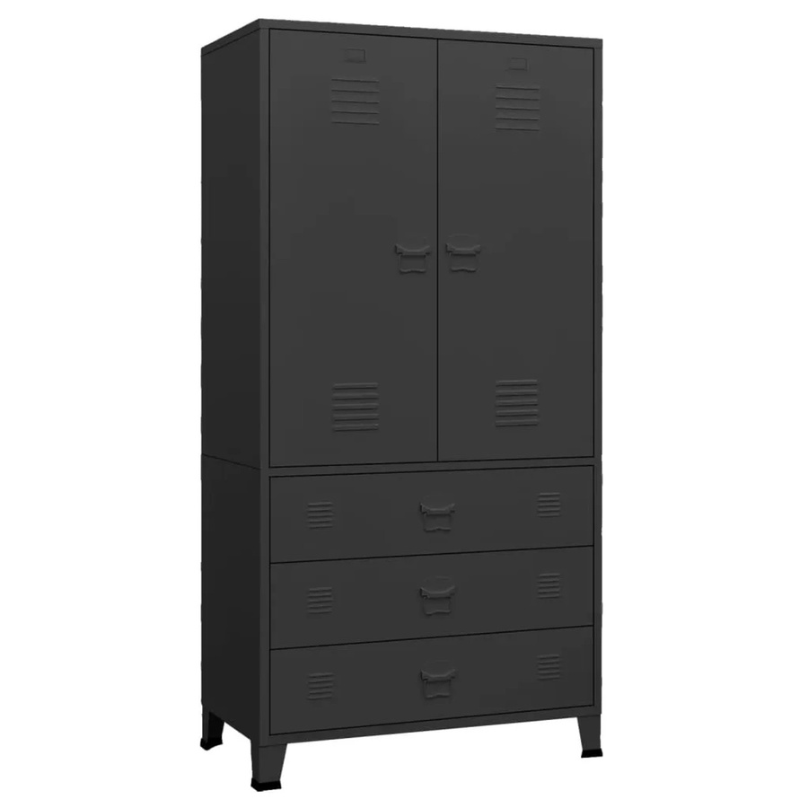 vidaXL Industrial Kleiderschrank aus Metall in Schwarz Matt, B/T/H: 90 x 50 x 180 cm - Bild 2