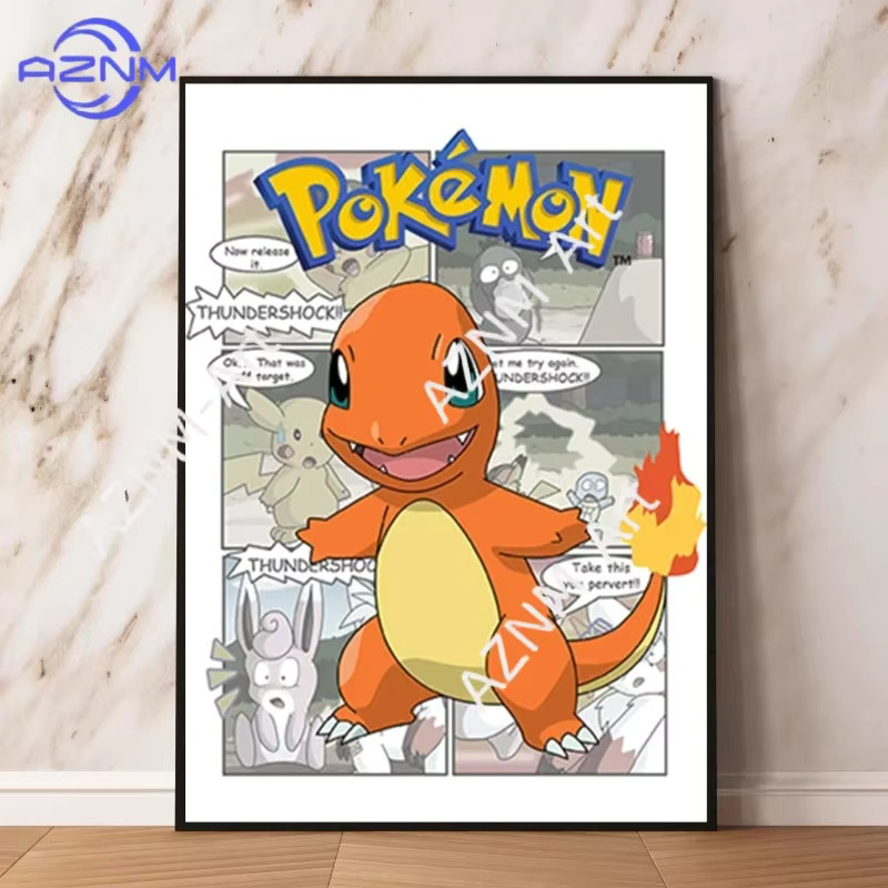 Potdemiel Anime Wanddekoration Pikachu Charizard Charmander Leinwanddruck für das Kinderzimmer, Mehrfarbig - Bild 2