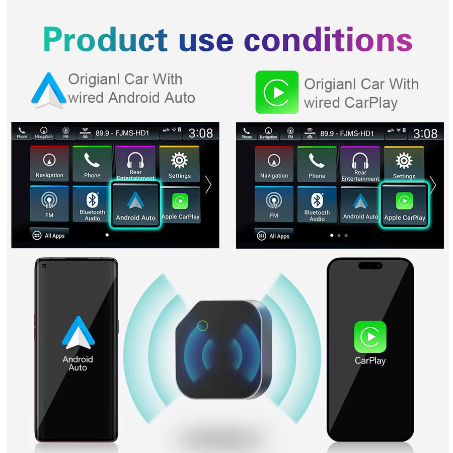 HANG JING 2-in-1 Wireless Carplay Adapter für Android und iPhone, kabelloser USB-Adapter für Volvo, MG, Kia und Chery, Schwarz - Bild 5