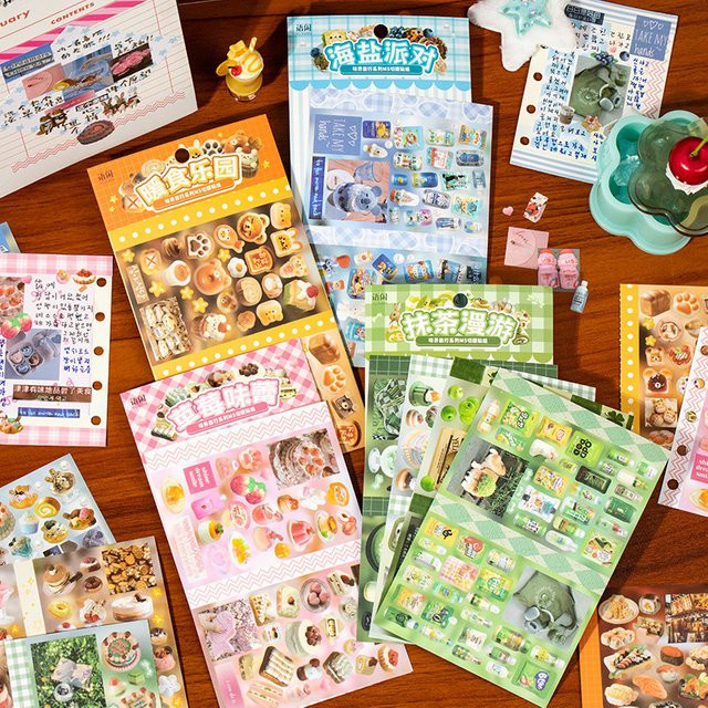 4er-Set Japanische Y2K Aufkleber mit Kawaii Tier und Lebensmittel Motiven für dein Journaling und DIY-Dekor, Mehrfarbig - Bild 1