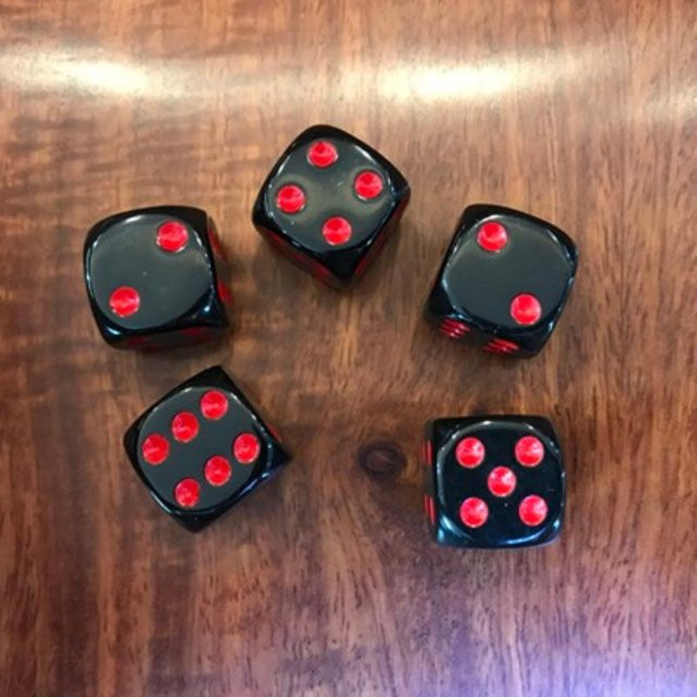 Binchi Outdoor Product Spielwürfel, 5-teiliges Set, Acryl, Schwarz, Rot, 16 mm - Bild 1