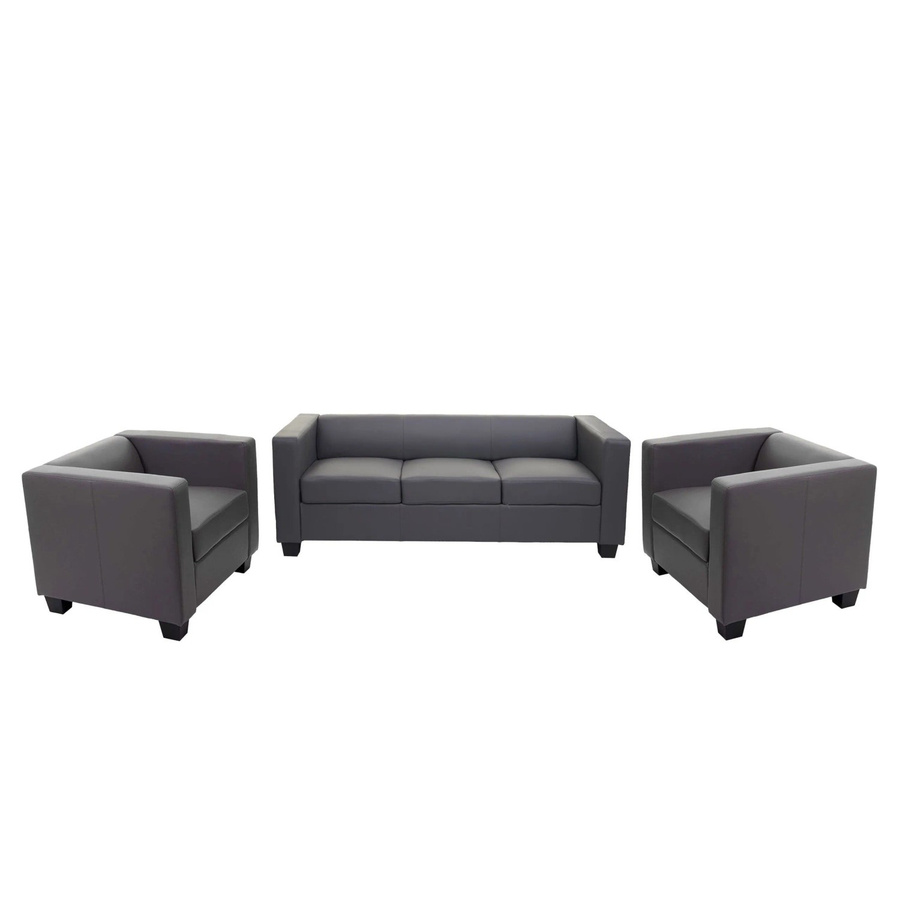 MCW Sofagarnitur Lille in Dunkelgrau aus Kunstleder mit 3er Sofa und 2 Sesseln im modernen Lounge-Stil - Bild 3