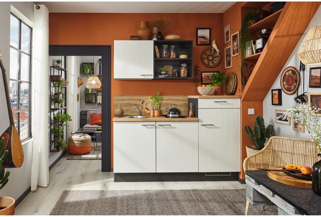 pino Küchenzeile Weiß mit 1 Geräteschrank und Soft-Close-Türen Breite: 180 cm, Höhe: 206,2 cm, Tiefe: 60 cm - Bild 1