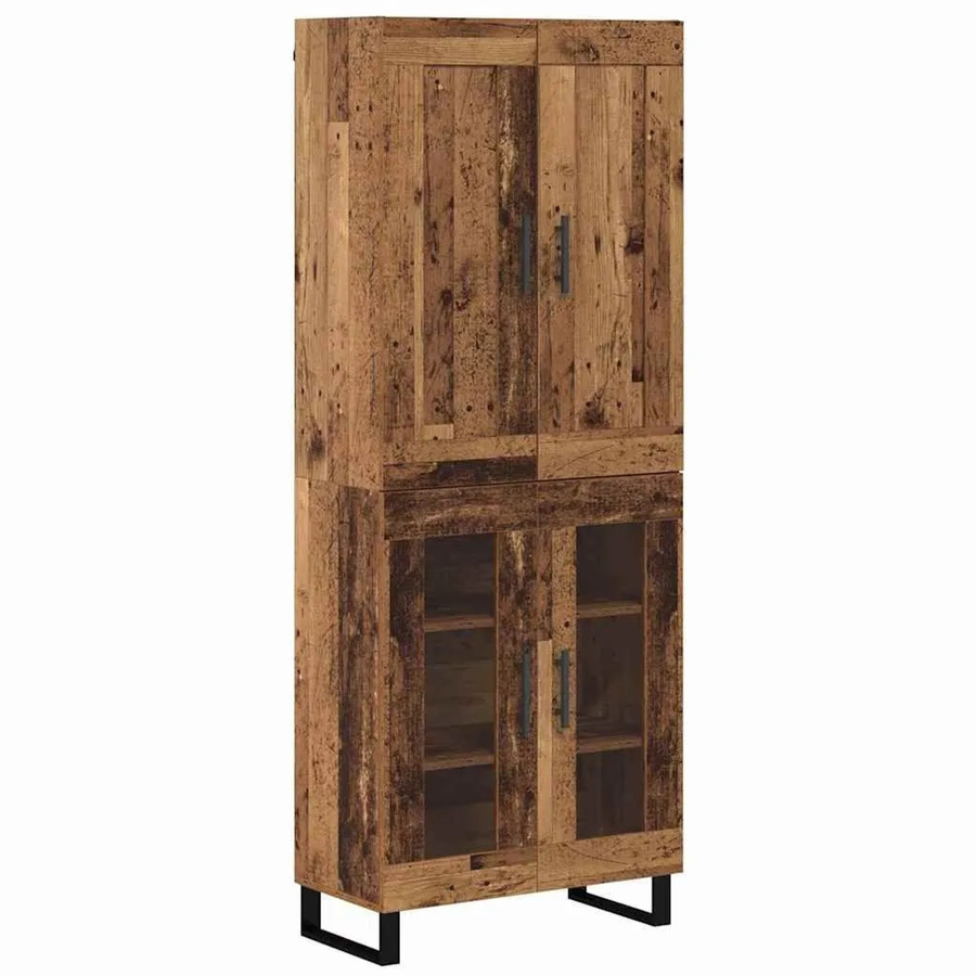 vidaXL Highboard Altholz Modern Braun mit Glastüren und Regalböden B/T/H: 69,5 x 34 x 180 cm - Bild 2