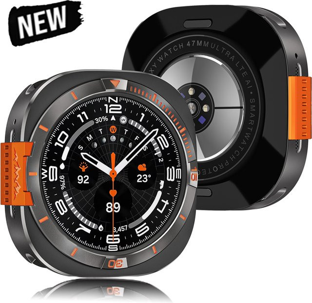 CAOWTAN Metall-Schutzhülle für Samsung Galaxy Watch Ultra 47mm mit PC-Hülle in Schwarz und Orange - Bild 1