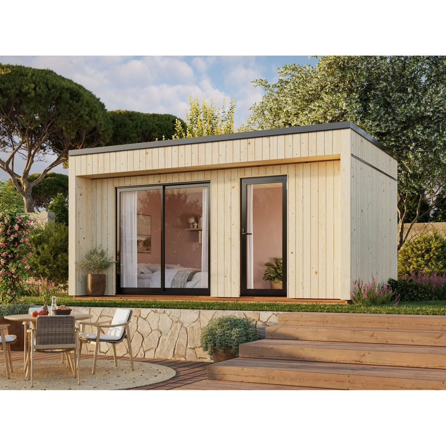 Palmako Gartenhaus Johanna aus Fichtenholz mit Flachdach in Natur - Bild 2