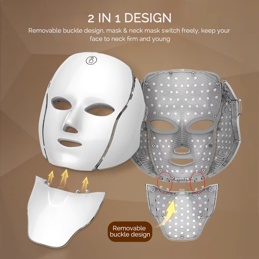 foreverlily LED-Gesichtsmaske mit Halsbereich, 7-Farben-Lichttherapie, Unisex - Bild 2