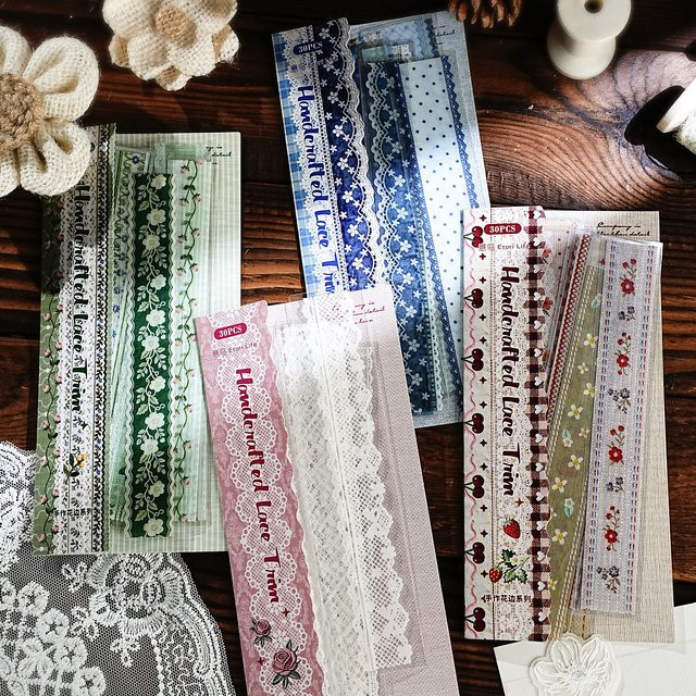 Mr.Paper PET-Aufkleber-Set Vintage Spitze und Blumen für Journal und Scrapbook DIY Dekoration, 30 Stück, Multicolour - Bild 1