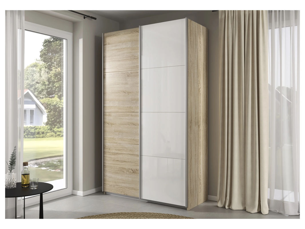RAUCH Quadra Schwebetürenschrank mit Glaselementen, Korpus Eiche und Glas Weiß, B/T/H: 136 x 40 x 230 cm - Bild 2